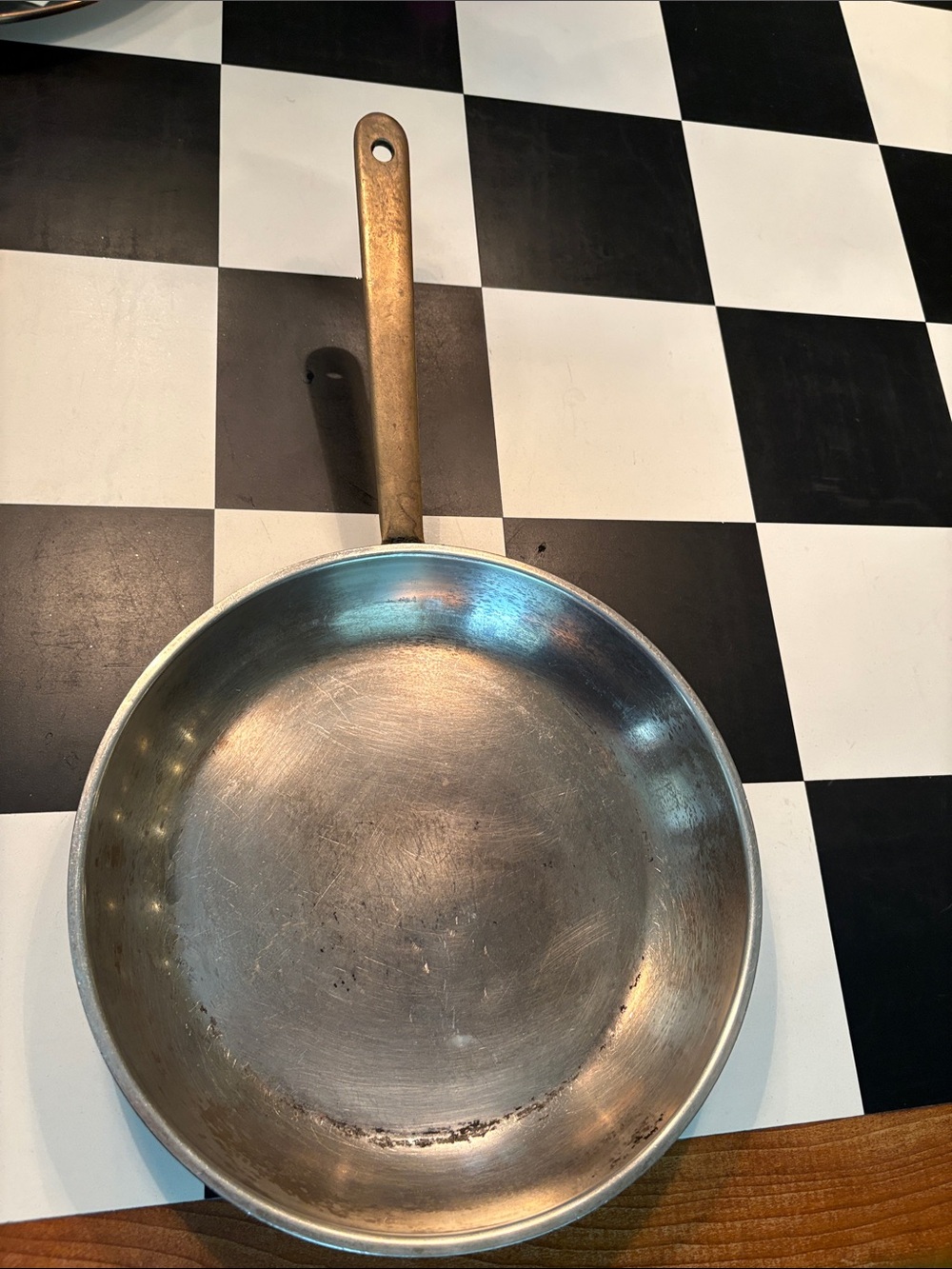 Stainless Steel Frying Pan with Brass Handle - Silver